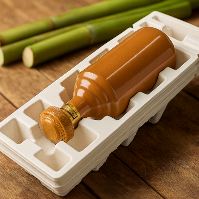Dry press degradable white pulp tray for wine