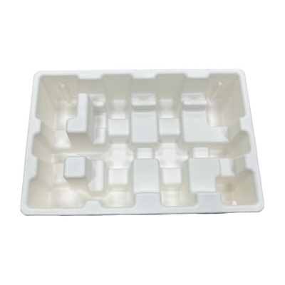 Customized paper pulp tray industrial bagasse packaging white color insert dry press moulded pulp packaging for electronics