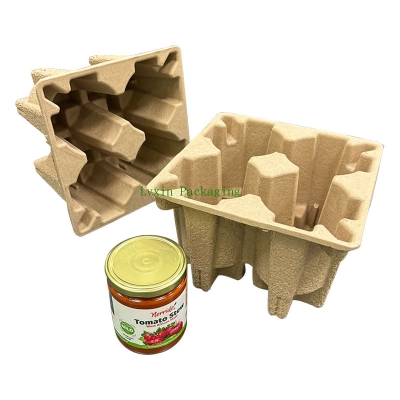 Dry press paper pulp tray molded fiber tray brown for Jar bottle packaging