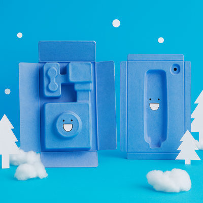 Custom Logo Wet press smooth Blue Color Biodegradable Moulded Pulp Insert packaging tray for electronic product